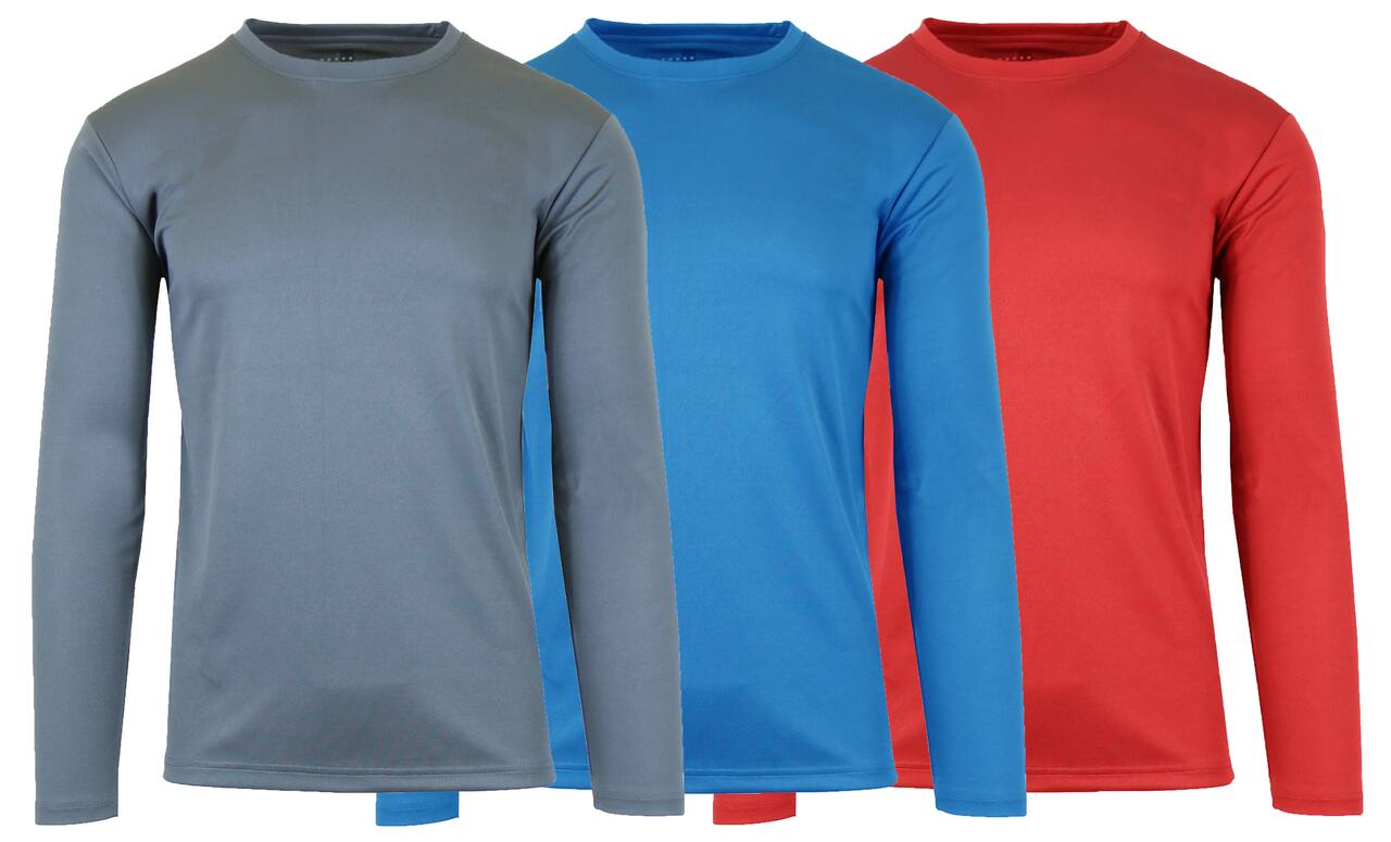 Galaxy by Harvic Long Sleeve Moisture-Wicking Performance Crew Neck Men's T-Shirt 3 Pack